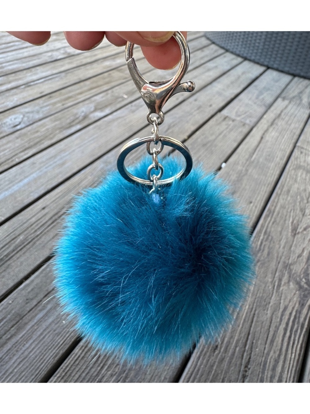 Blue Faux Fur Pom Pom Handbag Charm Key Chain 3” Backpack Jewelry Accessory